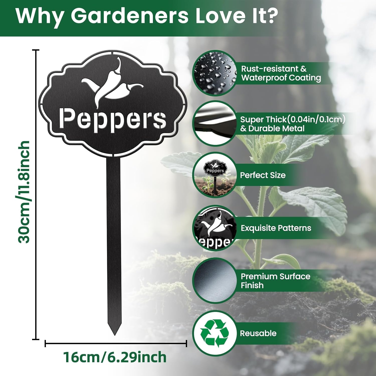 CUTHOLLOW Metal Plant Marker Stake Peppers for Outdoor Indoor, Waterproof 11.8 inch Cute Garden Plant Labels Sign Tag for Vegetables, Farmhouse Greenhouse Decor - Funny Gardening Gifts-VerdiqueGarden