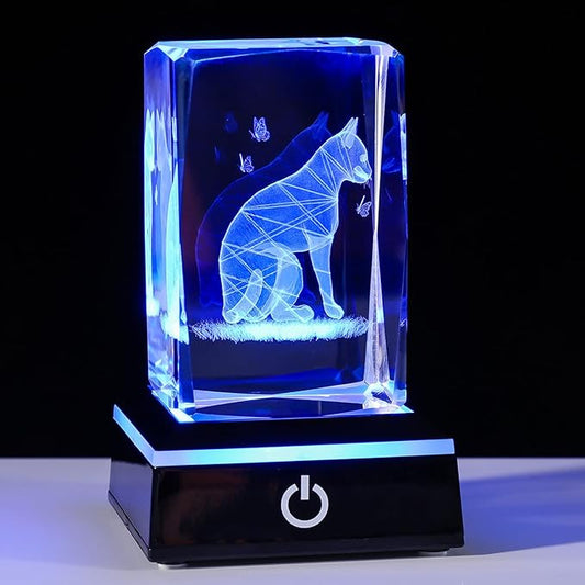 Qianwei Cat Gifts for Cat Lovers Women Girls, 3D Crystals Cat Memorial Figurines Statue Cat Themed Gifts Home Decor Anime Black pet Loss Gifts Cat Mom Gifts for Women Memorial Birthday Best Friend-VerdiqueGarden