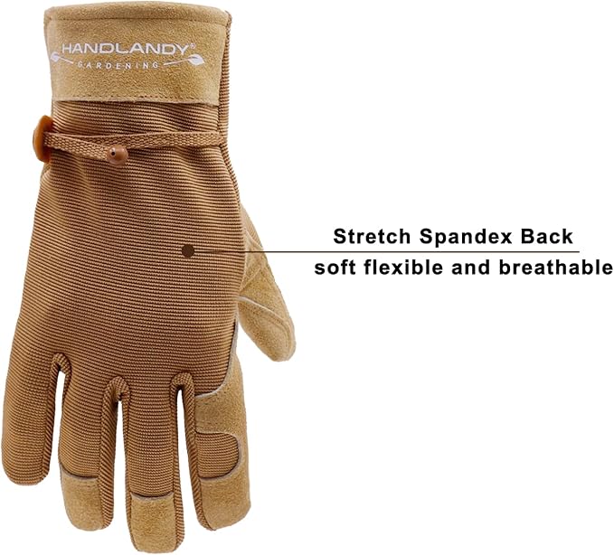 HLDD HANDLANDY Work Gloves for Women and Ladies, Leather Gardening Gloves Flexible Mechanic Working Gloves-VerdiqueGarden