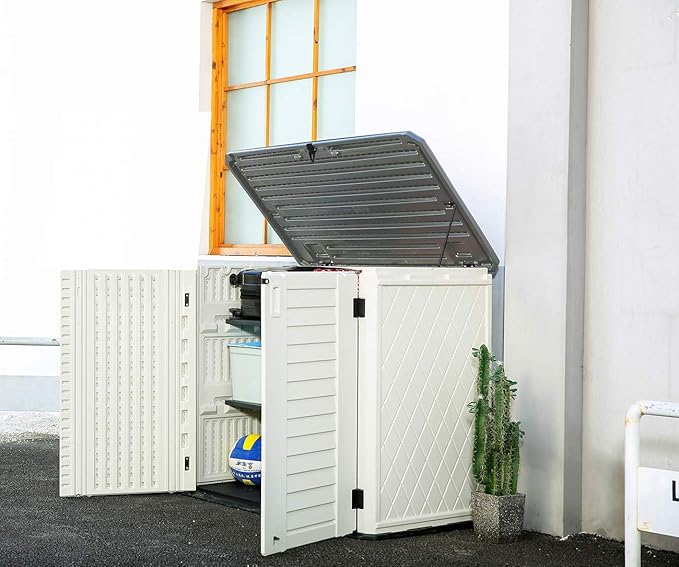 HOMSPARK Storage Shed Weather Resistance, Multi-Purpose Outdoor Storage Cabinet for Backyards and Patios, 26 Cu.ft Capacity Horizontal Storage Shed for Bike, Lawnmower, Trash Cans, Patio Accessories-VerdiqueGarden