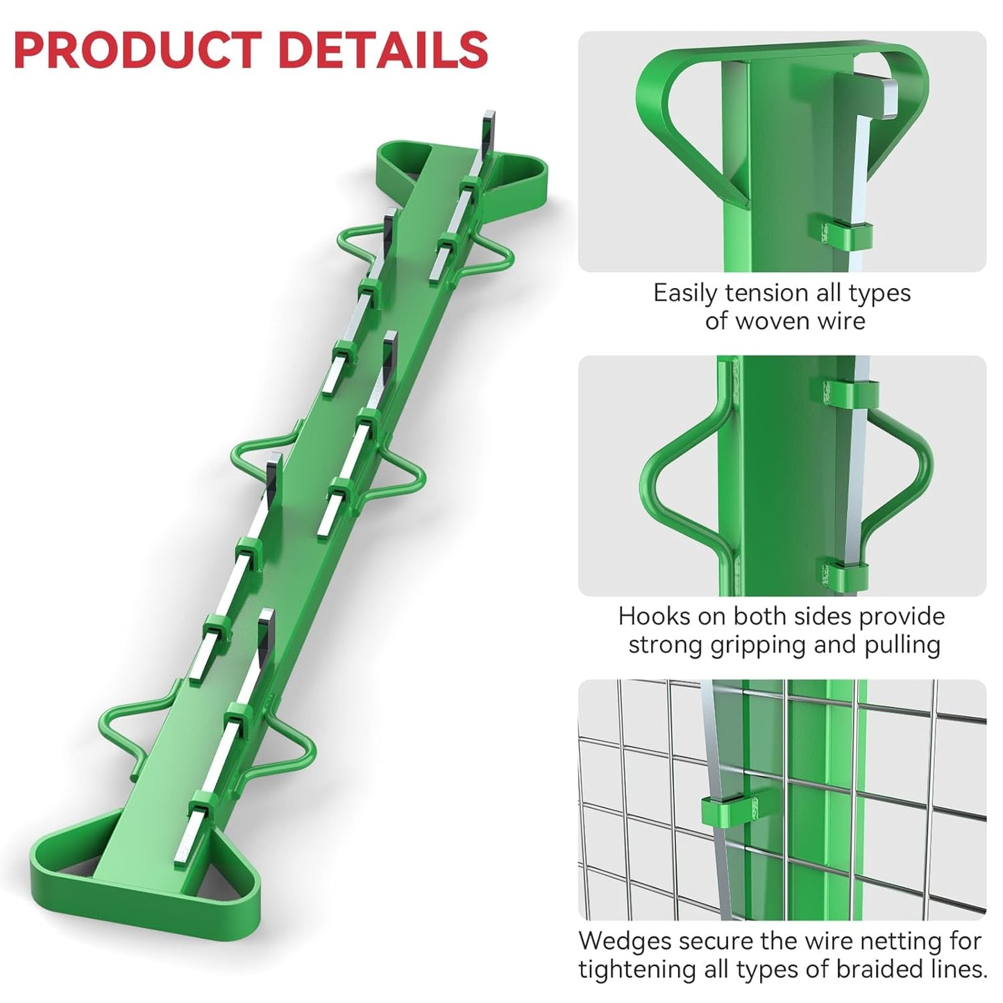 4ft Woven Wire Fence Stretcher Bar with 5 Wedges Heavy Duty Wire Stretcher Fence Tool for Farms, Ranches, Garden Barriers, Yard (Green)-VerdiqueGarden