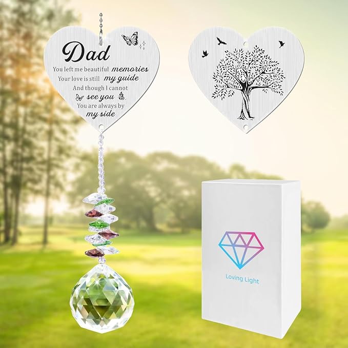 Memorial Suncatcher Gifts for Loss of Dad, Sympathy Gifts for Loss of Dad, Dad in Heaven Memorial Crystal Suncatcher for Window Home Decor (Dad)-VerdiqueGarden