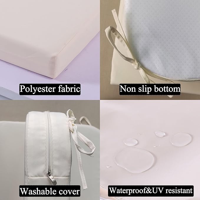 19 x 19 Inch Outdoor Seat Cushions for Patio Furniture with Non Slip and Ties Waterproof & UV Resistant Round Corner Outdoor Chair Cushions Replacement Set of 2, Beige-VerdiqueGarden