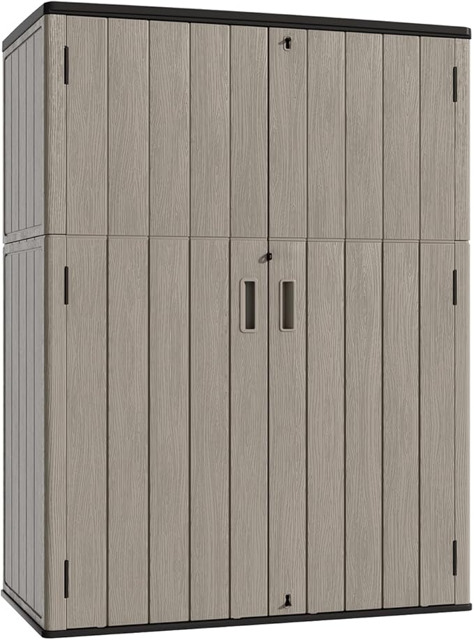 KINYING Outdoor Storage Shed,57 Cu.ft Vertical Outdoor Storage Cabinet Waterproof, Outdoor Resin Tool Shed for Patio Furniture, Garden Tools, Pool Accessories, Lawn Mower(Coffee Color)-VerdiqueGarden
