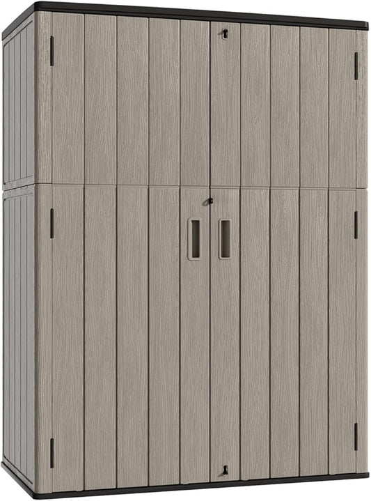 KINYING Outdoor Storage Shed,57 Cu.ft Vertical Outdoor Storage Cabinet Waterproof, Outdoor Resin Tool Shed for Patio Furniture, Garden Tools, Pool Accessories, Lawn Mower(Coffee Color)-VerdiqueGarden