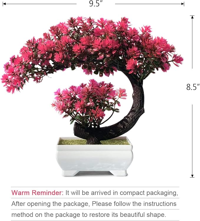 Small Artificial Plants Greenery Desktop Bonsai - Magenta Fake Plants for Home Decor Indoor Bookshelf Office Desk Bathroom Room Decor, Tall 8.5"-VerdiqueGarden
