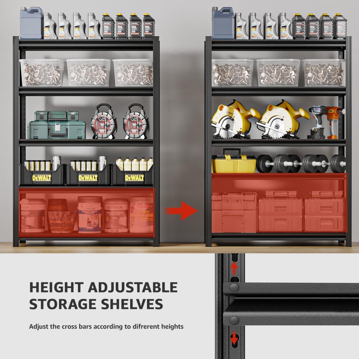 5 Tier Metal Shelving Unit, 78" H x 48" W x 24" D Adjustable Garage Shelves, Heavy Duty Storage Shelves for Warehouse, Basement, Kitchen, Pantry, Living Room, 2500LBS, Black-VerdiqueGarden