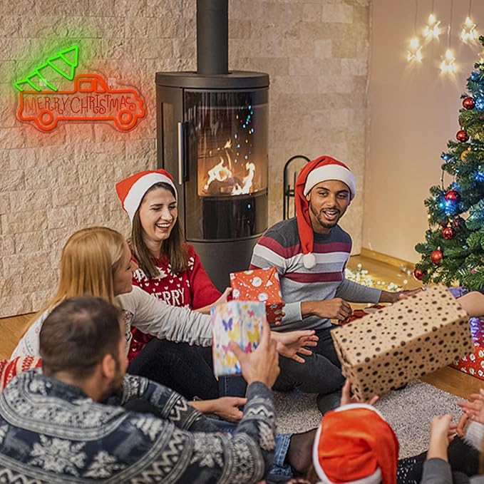 WLHOPE Christmas Truck Neon Sign,Merry Christmas Neon Signs for Wall Decor,Dimmable Merry Christmas Led Signs for Christmas Party Backdrop Bedroom Window Bar Club Shop,Christmas Gift Decoration-VerdiqueGarden