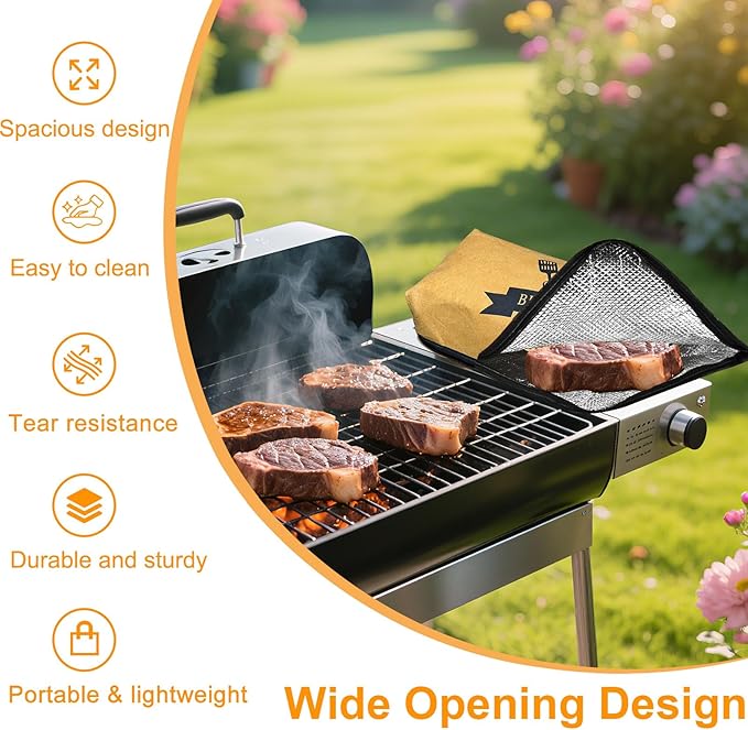 Thickened Insulation BBQ Blanket - Meat Resting Blanket, Locks in Juices, Wide Opening Design, Reusable for Large Brisket, Pork Shoulder, Turkey, Easy Clean, Portable - BBQTools,Gift Accessories-VerdiqueGarden