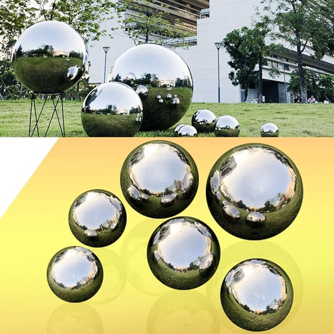 30 cm/12 inch Diameter Gazing Globe Mirror Ball,Silver Stainless Steel Polished Reflective Smooth Garden Sphere,Colorful and Shiny Addition to Any Garden or Home-VerdiqueGarden