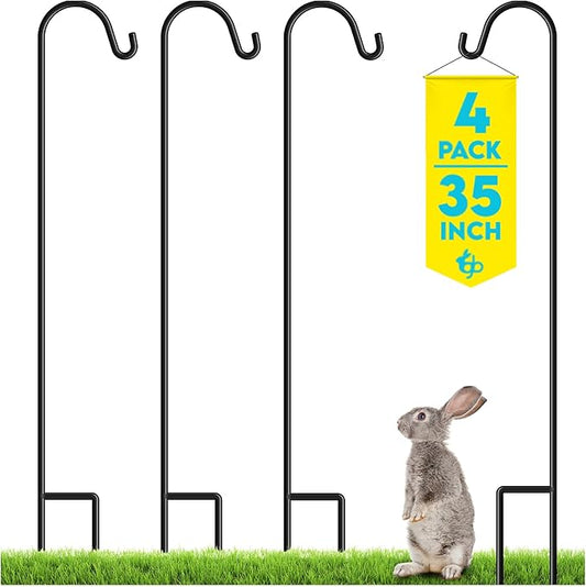 Gray Bunny 35" Shepherds Hooks for Outdoor 4 Pack, Thick Bird Feeder Pole, Hanging Plant Stand, Shepherds Hook for Bird Feeder, Non-Hollow, Non-Adjustable, Extra Long Base Prongs-VerdiqueGarden