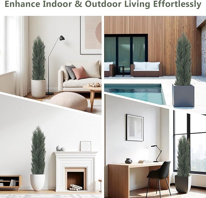 THE BLOOM TIMES 5ft Topiary Trees Artificial Outdoor – UV Resistant Faux Cedar Pine Cypress Bushes and Shrubs, Fake Potted Plants for Front Porch Outside Planter Patio Decor, Set of 2 (5 Foot)-VerdiqueGarden