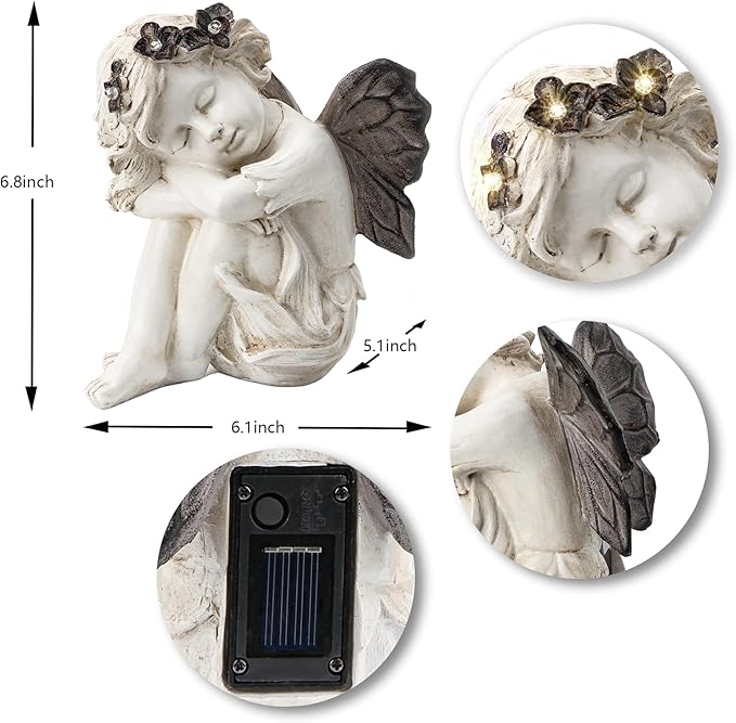 Leekung Angel Statue with Solar Powered Light for Garden Decor,Garden Statues for Patio Yard Porch Lawn Outdoor Decor,Angels Garden Sculptures & Statues,Angel Figurines Memorial Spiritual Gifts-VerdiqueGarden