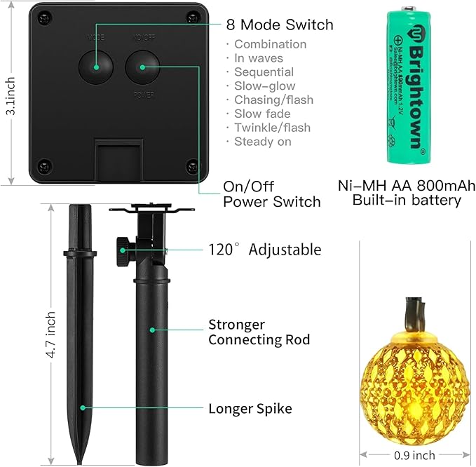 Solar Moroccan String Lights Outdoor 60 LED 36 Ft Globe Fairy Lights with 8 Lighting Modes, Waterproof Solar Powered String Lights for Garden Yard Gazebos Camping Party (Multicolor)-VerdiqueGarden