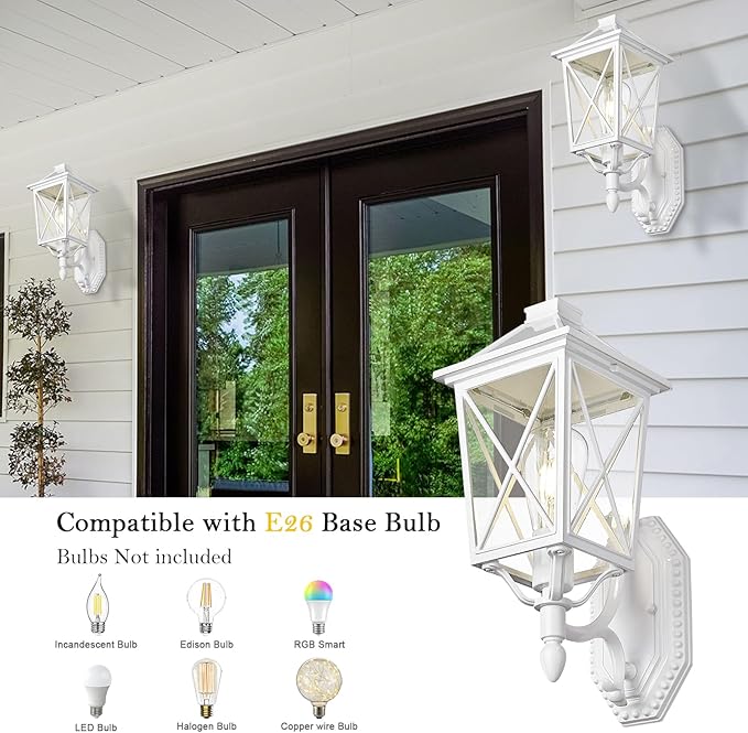 Darkaway Outdoor Wall Light Fixture,Outside Porch Lights Wall Mounted Seeded Glass Exterior Waterproof Lantern Modern E26 Socket Wall Sconce Lighting for Front Door Yard Patio-VerdiqueGarden