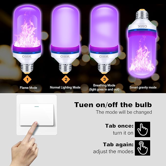 OMK 【Upgraded】 Purple LED Flame Light Bulbs - Flickering Light Bulbs with Gravity Sensing, E26 Base Flame Bulb, Holiday Christmas Indoor Outdoor Light Bulbs, Valentine Decoration Gifts Lights (2Pack)-VerdiqueGarden