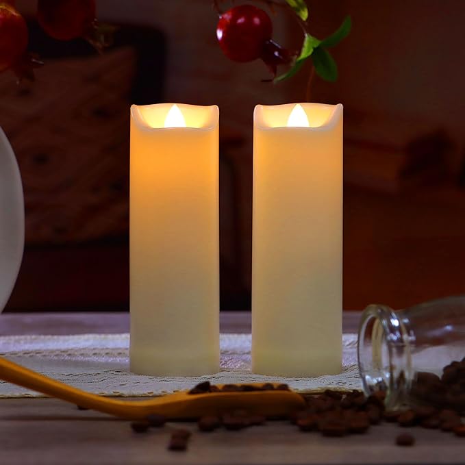 CANDLE CHOICE Waterproof Outdoor Battery Operated Flameless Candles with Auto Timer Flickering Plastic Resin Electric LED Slim Pillar Lights for Lantern Patio Garden Wedding Decorations 2”x6” 2 Pack-VerdiqueGarden