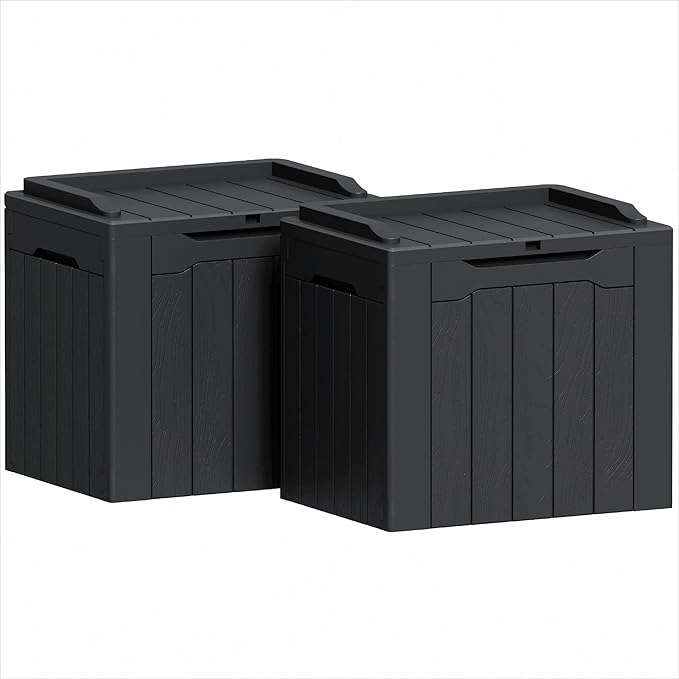 Greesum 31 Gallon Deck Box for Outside, All Weather Outdoor Storage Boxes for Patio Furniture Set, Package Delivery Box, Garden Tools, Black(Set of 2)-VerdiqueGarden