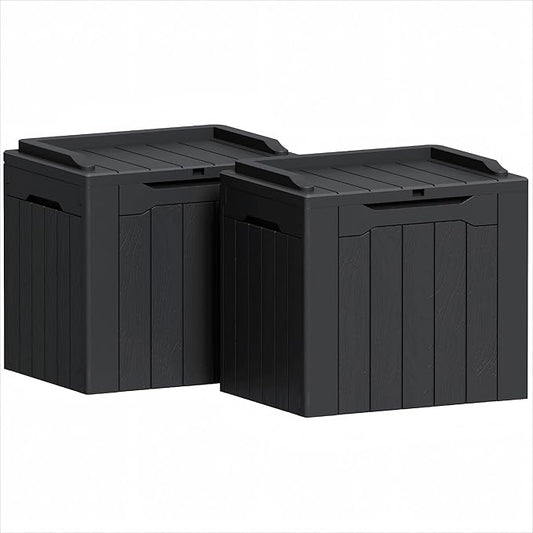 Greesum 31 Gallon Deck Box for Outside, All Weather Outdoor Storage Boxes for Patio Furniture Set, Package Delivery Box, Garden Tools, Black(Set of 2)-VerdiqueGarden
