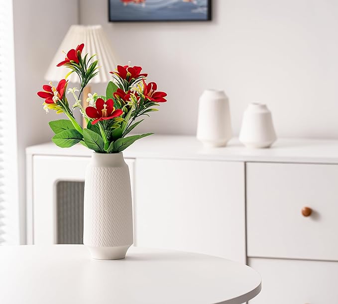 Ceramic Vase Set of 3, Modern Multicolor Pattern Flower Vases for Home Decor, Office, Centerpieces, Boho Farmhouse Style (White)-VerdiqueGarden