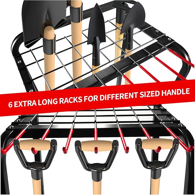 Trieez Garden Tool Organizer for Garage, Yard Tool Organizer with Hooks for Garage Organization and Storage - Sturdy Yard Tool Holder, Tool Rack for Shed, Outdoor, Tool Stand-VerdiqueGarden