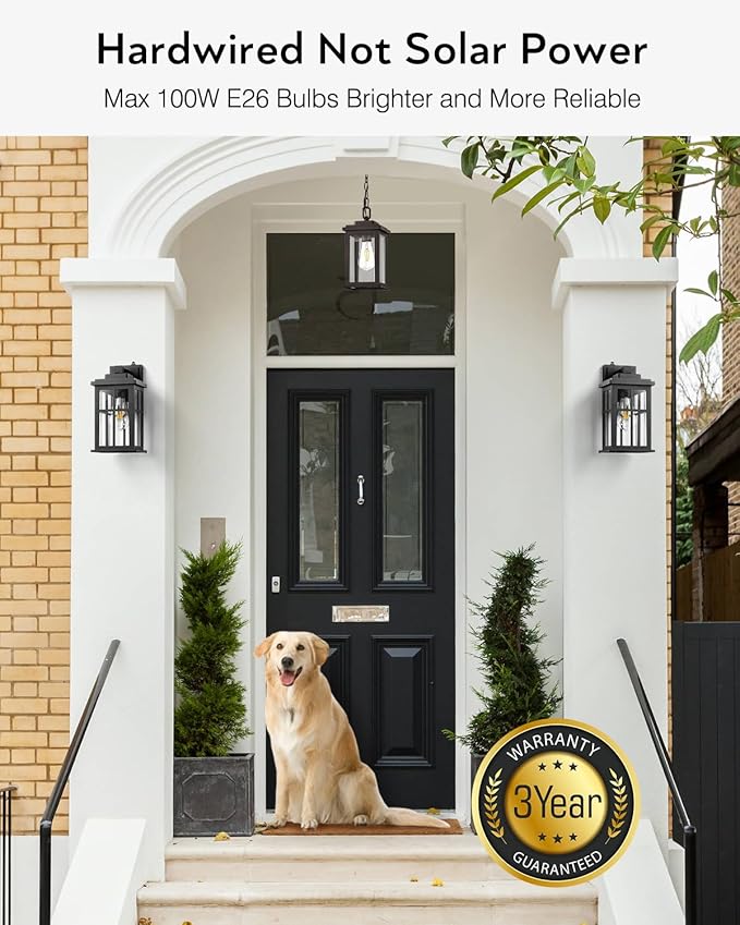 Outdoor Wall Lights Dusk to Dawn, Black Lights for House, Waterproof Exterior Lighting Fixtures, Outdoor Light Fixture with Tempered Glass for House, Porch, Garage, Doorway-VerdiqueGarden