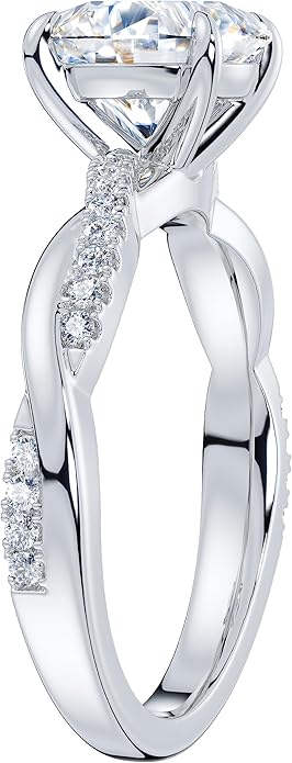 THELANDA Sterling Silver 4-Prong Petite Twisted Vine 2.0 CT Genuine Moissanite Engagement Ring Promise Bridal Ring
