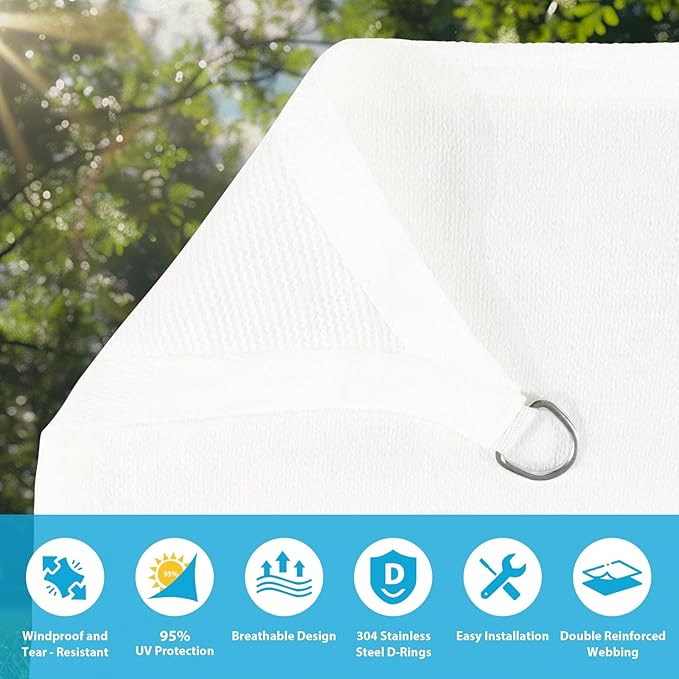 Amagenix Sun Shade Sail 6'X8' Curved Edge Outdoor Shade Canopy White Breathable 95% UV Block Shade Cloth for Patio Garden Backyard (We Make Custom Size)-VerdiqueGarden