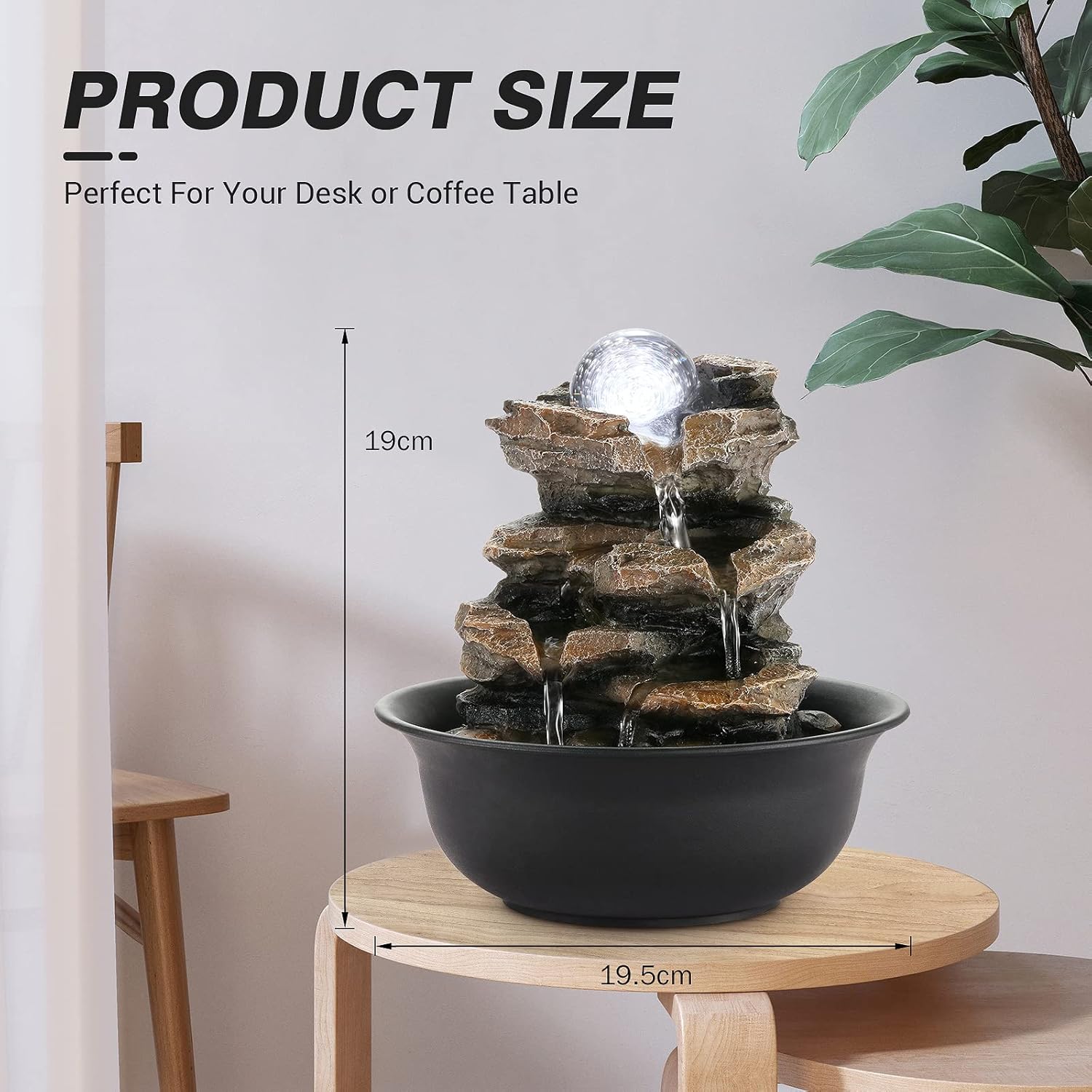WICHEMI Indoor Fountains Tabletop Fountain Waterfall Fountain Indoor Water Feature Stacked Rocks Feng Shui Zen Meditation Relaxation Desktop Fountain with LED Light for Home and Office Decor(Style 5)-VerdiqueGarden