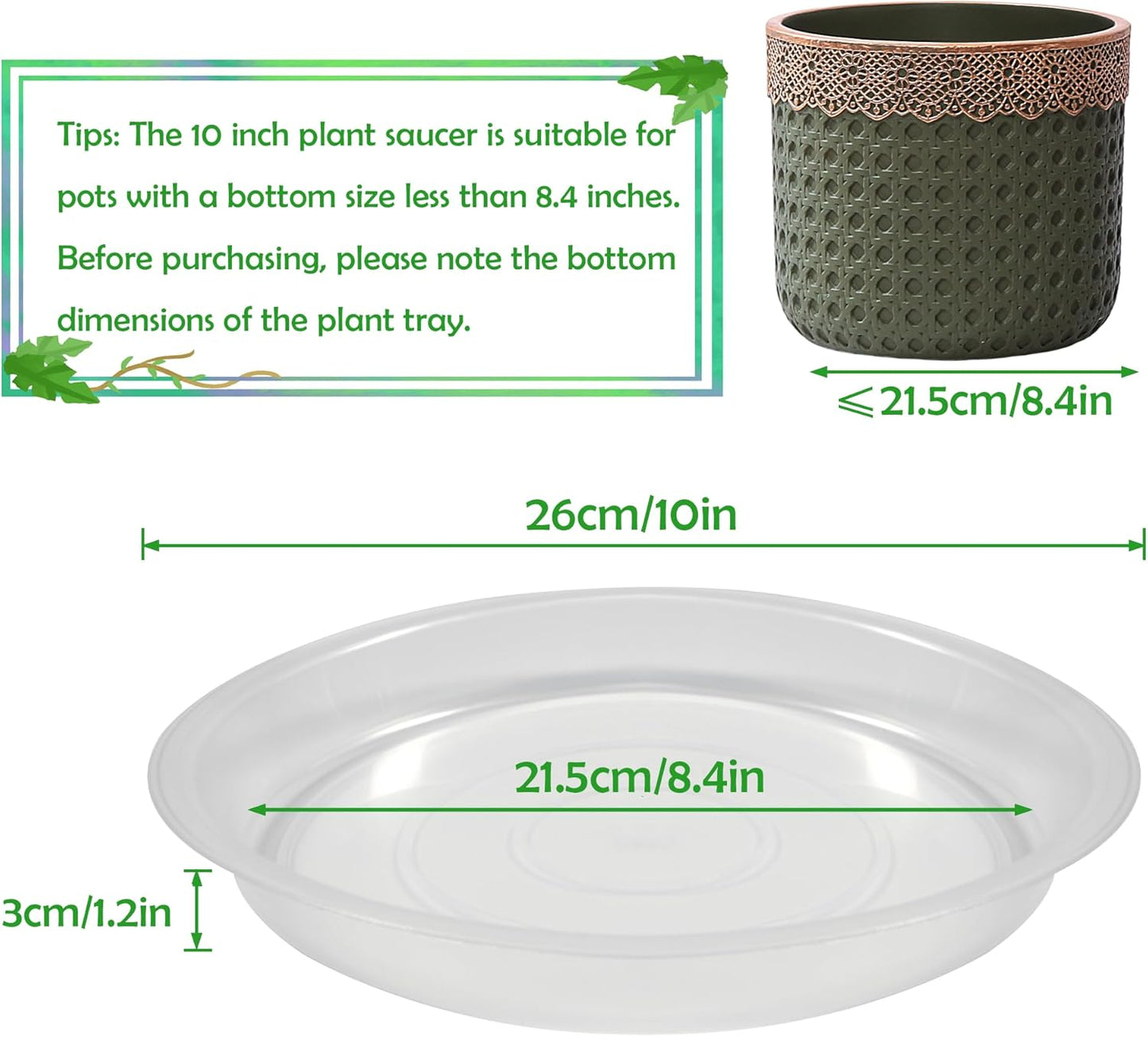12 Pack 10 Inch Round Plant Saucers for Less 8.4 Inch Pot Indoors Outdoors Plant Trays for Pots Planter Saucer Plastic Plant Drip Tray Planter Water Tray for Potted Plants(Clear, 10"(12pcs))-VerdiqueGarden