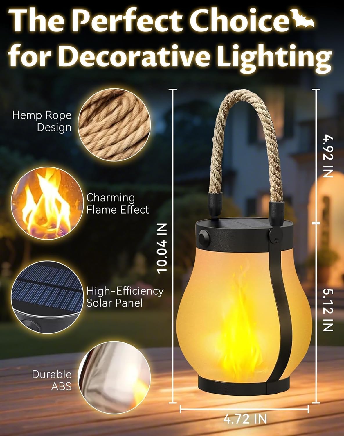 Kaliqo Solar Lanterns Outdoor Lights, Hemp Rope Flame Lights, Dancing Flame Solar Lights,It is Suitable for Outdoor Camping, Home Garden Decoration, Etc. (1)-VerdiqueGarden