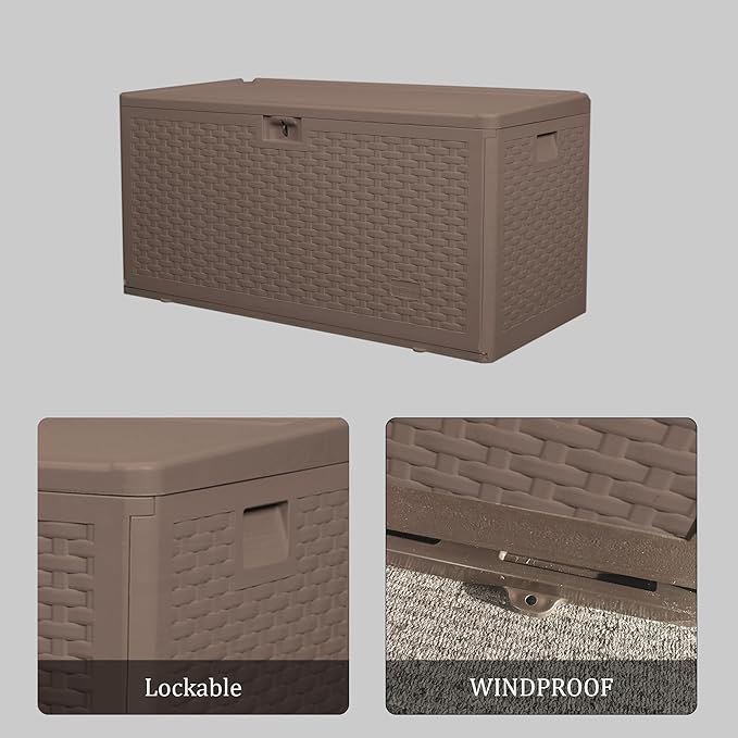Premium Pro Edition 73 Gallon Lockable Resin Deck Box, Waterproof & UV-Resistant Outdoor Storage Box for Outdoor Cushion Storage, Garden Tools & Pool Accessories Storage, Brown-VerdiqueGarden