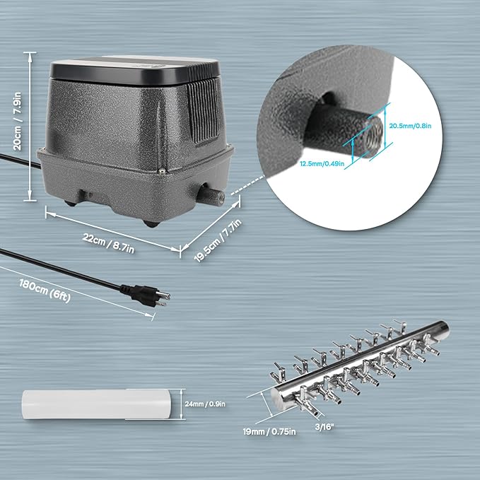 AquaMiracle Linear Air Pump ZP-40/ZP-60/ZP-100/ZP-200 for Pond Aeration, 635/950/1600/4000GPH Septic Air Pump Pond Aerators for Outdoor Ponds, Waste Treatment, Aquarium, Fish Farm, Seafood Restaurant