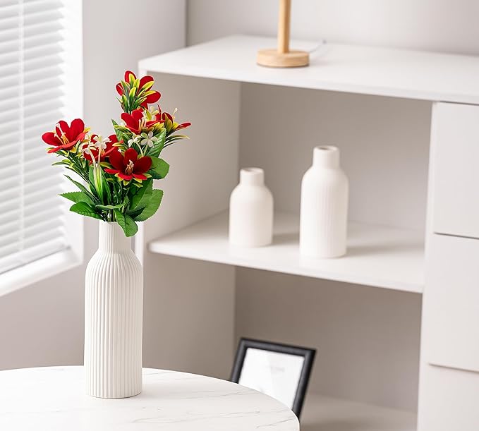 Ceramic Vase Set of 3, Flower Vases for Spring Room Decor, Kitchen Farmhouse, Modern Boho Style(White)-VerdiqueGarden