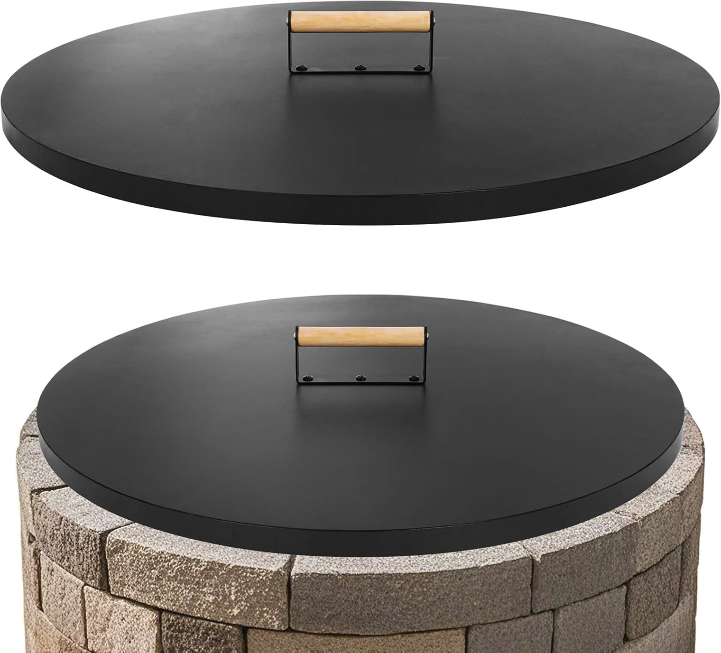 1MORE Fire Pit Lid Round 30" - Metal Firepit Lid with Wooden Handle for Patio Firepits,Rust Resistant 1.5mm Fire Pits Metal Lid,Outdoor Firepits Accessory, Smokeless Fire Pits Cover Round Metal-VerdiqueGarden