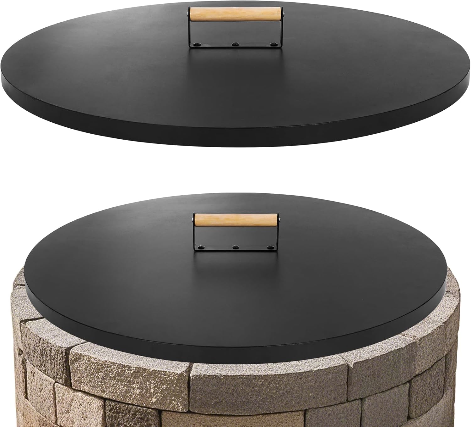 1MORE Fire Pit Lid Round 30" - Metal Firepit Lid with Wooden Handle for Patio Firepits,Rust Resistant 1.5mm Fire Pits Metal Lid,Outdoor Firepits Accessory, Smokeless Fire Pits Cover Round Metal-VerdiqueGarden