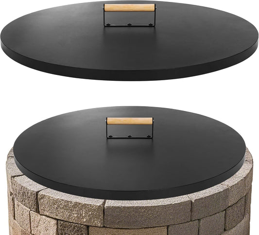 1MORE Fire Pit Lid Round 30" - Metal Firepit Lid with Wooden Handle for Patio Firepits,Rust Resistant 1.5mm Fire Pits Metal Lid,Outdoor Firepits Accessory, Smokeless Fire Pits Cover Round Metal-VerdiqueGarden
