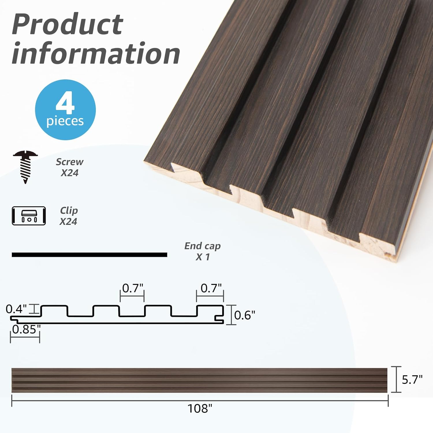 Art3d Slat Wood Wall Paneling for Interior and Ceiling Decoration - Pack of 4pcs + 1pc End-Trim, Size 108 x 5.7in.- Smoked Oak-VerdiqueGarden