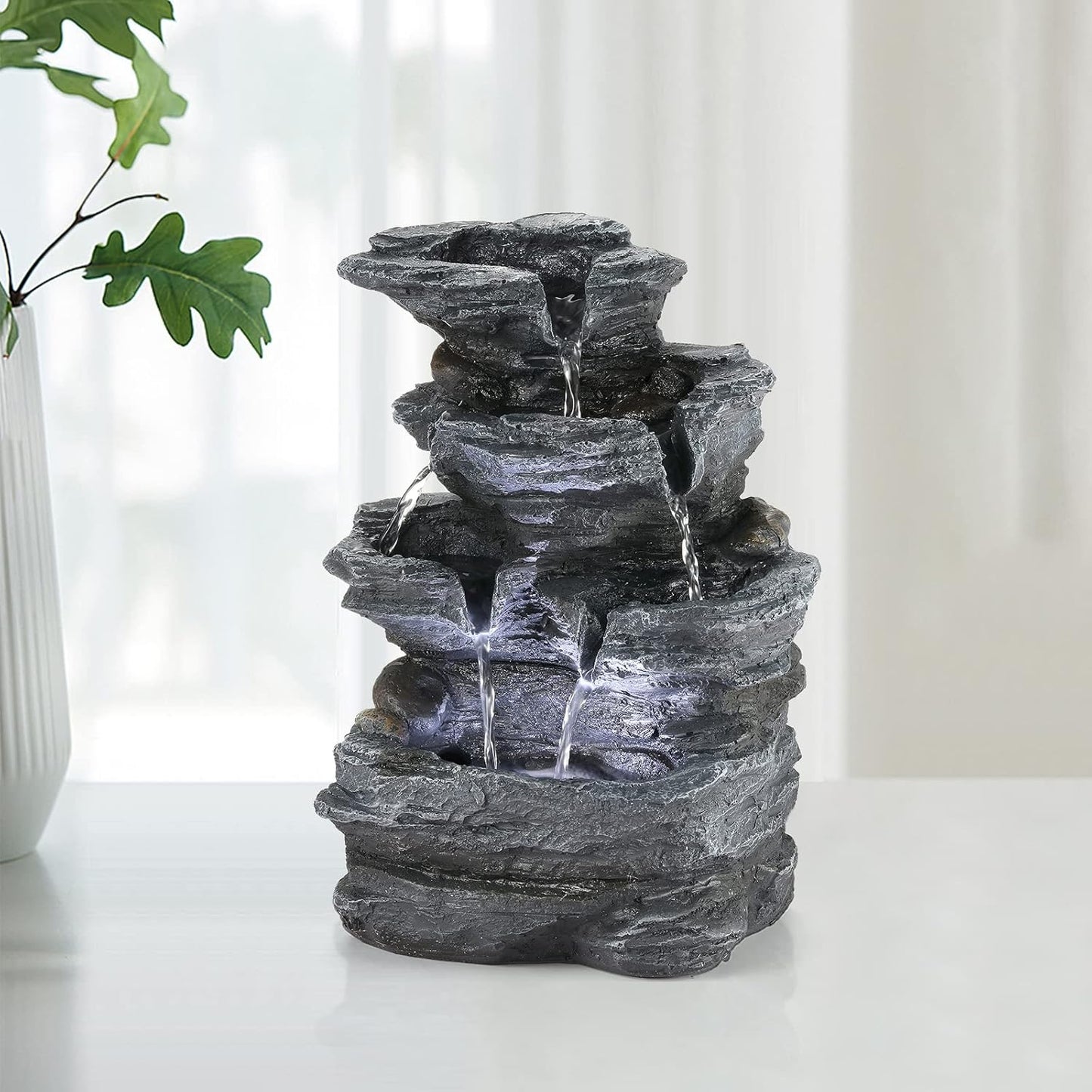 WICHEMI Indoor Fountain Tabletop Fountain Waterfall Fountains Stacked Rocks Water Feature Feng Shui Zen Meditation Relaxation Desktop Fountain for Home and Office Indoor Spaces Decor (Style 20)-VerdiqueGarden