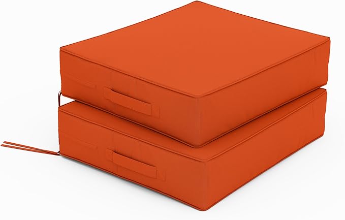 Patio Chair Cushions 18.5 X 16 X 4 Inch Waterproof Outdoor Seat Cushions for Patio Furniture, Outdoor Sofa Couch Pads with Ties & Handle, Set of 2, Orange-VerdiqueGarden