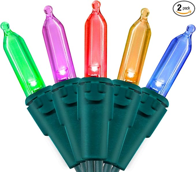 Multicolor Christmas LED Lights - 2 Pack 100 Count Multi-Colored Holiday String Lights for Tree, Party, Wedding, Indoor/Outdoor Use, 2 Sets 33 Feet Green Wire, UL Certified, Connectable-VerdiqueGarden