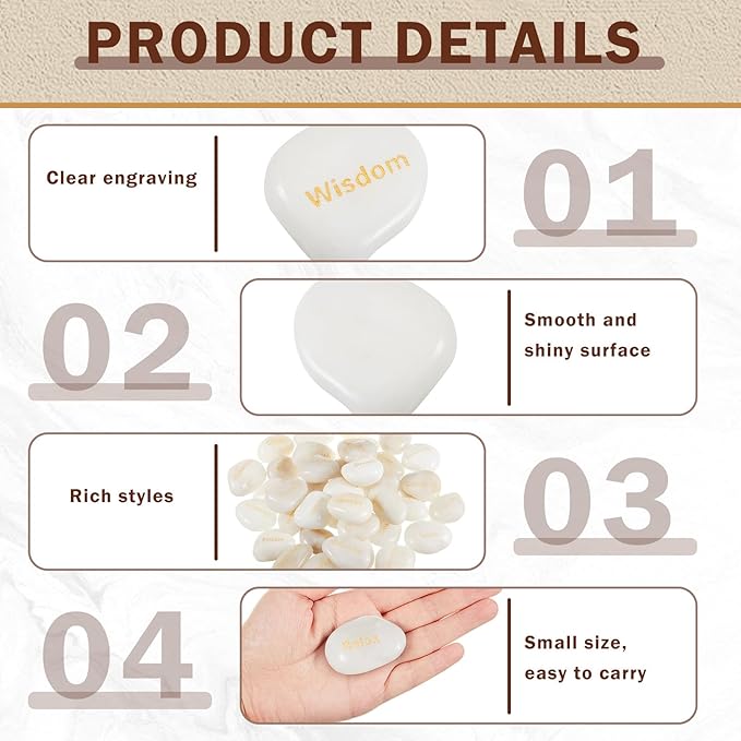 Fabbay Engraved Inspirational Stones Encouragement Motivational Rocks with Words Garden Positive Gift for Christmas Thanksgiving(White,40 Pcs)-VerdiqueGarden