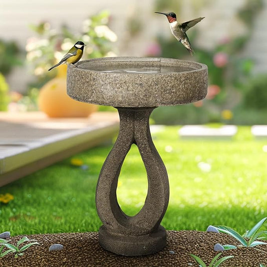SKYFIRE 21.8”Birdbaths for The Garden Clearance -Concrete Modern Bird Bath for Outside, Yard Statue Decoration for Garden, Patio, Yard, Lawn -15.7”Dia X 21.8”H Contemporary Birdbath with Pedestal-VerdiqueGarden