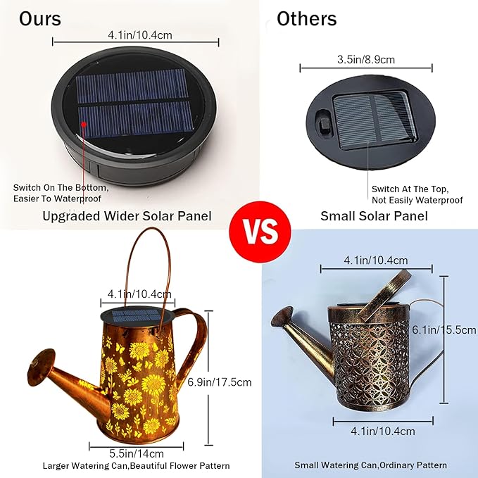 VOOKRY Solar Lights Outdoor Decoration, Large Hanging Metal Solar Watering Can Lights Waterproof Sunflower Garden Decor Yard Lights Outside for Porch Lawn Patio, Birthday Gifts for Women Mom Grandma-VerdiqueGarden