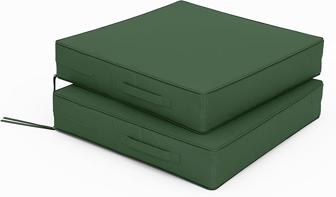 Patio Chair Cushions 22 X 22 X 4 Inch Waterproof Outdoor Seat Cushions for Patio Furniture, Outdoor Sofa Couch Pads with Ties & Handle, Set of 2, Green-VerdiqueGarden