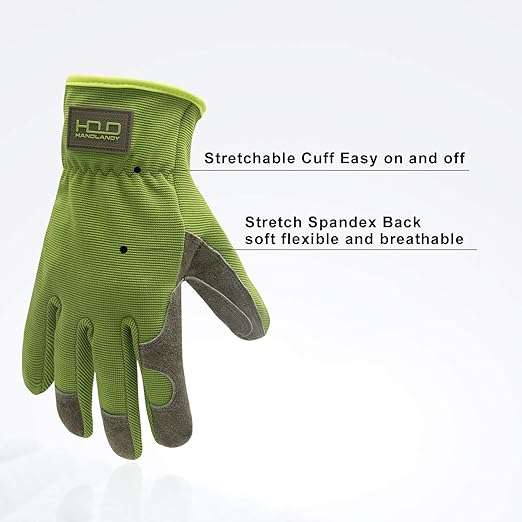 HLDD HANDLANDY Leather Work Gloves for Men & Women, Cowhide Gardening Gloves Utility Work Gloves, Mechanic Construction Driver Gloves (XL, Green)-VerdiqueGarden