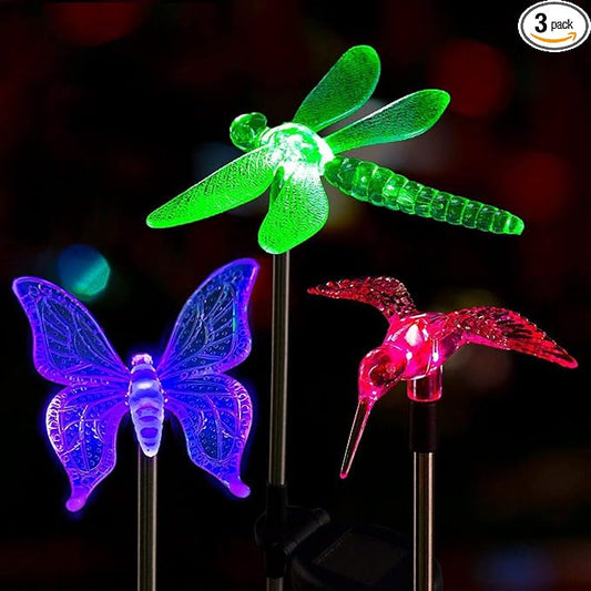 SOLPEX Solar Garden Lights, 3 Pack Solar Butterfly Lights Yard Decoration, Multi-Color Changing LED Solar Light Stakes, Solar Yard Lights for Garden, Patio, Lawn, Solar Bird Lights-VerdiqueGarden