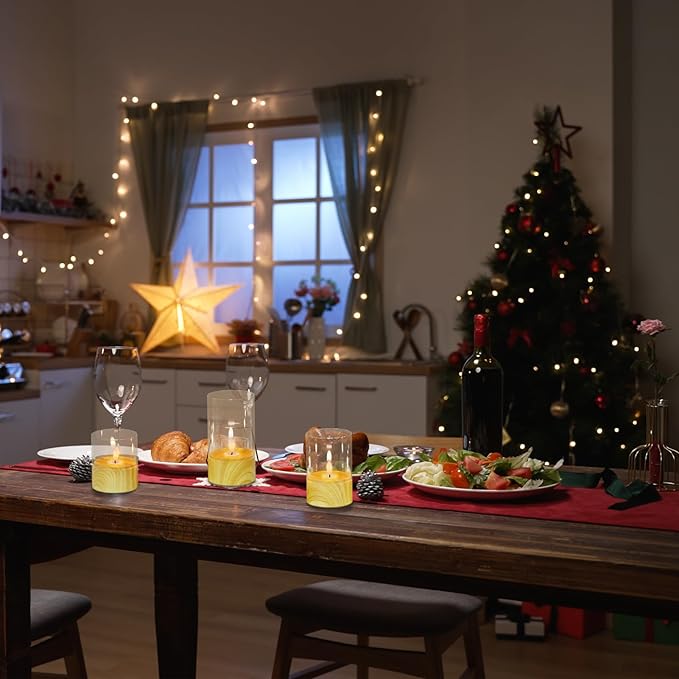 Battery Operated Candles with 6H Timer, 3 Pack Glass LED Flikcering Flameless Candles, Clear Pillar Candles with 3D Flame for Spring Wedding Home Bedroom Decor(Set of 3)-VerdiqueGarden