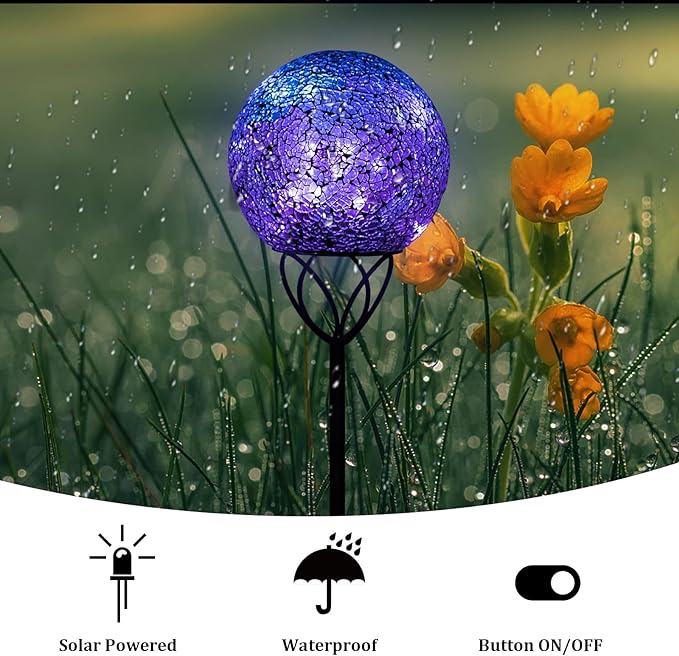VCUTEKA Solar Lights Outdoor Garden Decor Mosaic Solar Garden Lights Waterproof Glass Ball LED Pathway Stake Light for Landscape Lawn Patio Yard Decoration Purple 6 inch-VerdiqueGarden