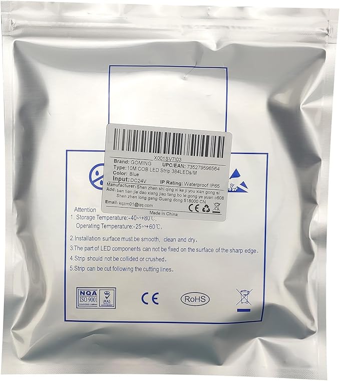 32.8ft(10M) DC 24V Blue COB LED Strip Light IP65 Waterproof 3840LEDs Uniform Glow Dotless Flexible LED Tape Lights for DIY Garden Backyard Hallways Stairs Decoration(No Power Supply)-VerdiqueGarden